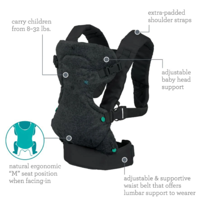 4-in-1 Convertible Baby Carrier, 4-Position, 8-32lb, Black