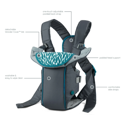 Swift Classic Baby Carrier with Wonder Cover Bib, 2-Position, 7-26lb, Gray